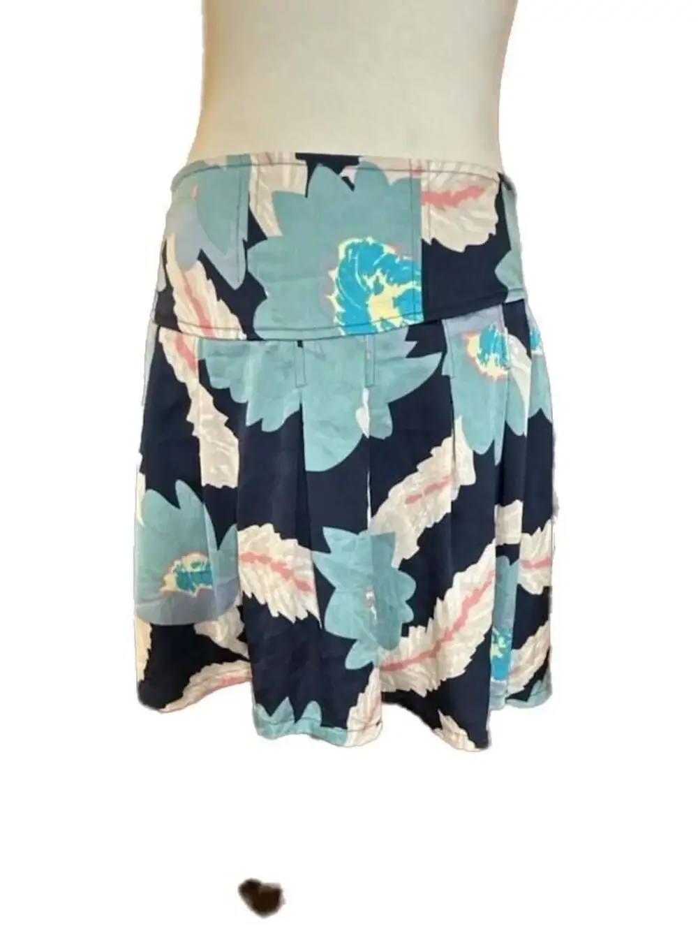 Free People Blue Floral Pleated Smocked Waist Mini Skirt, Size S